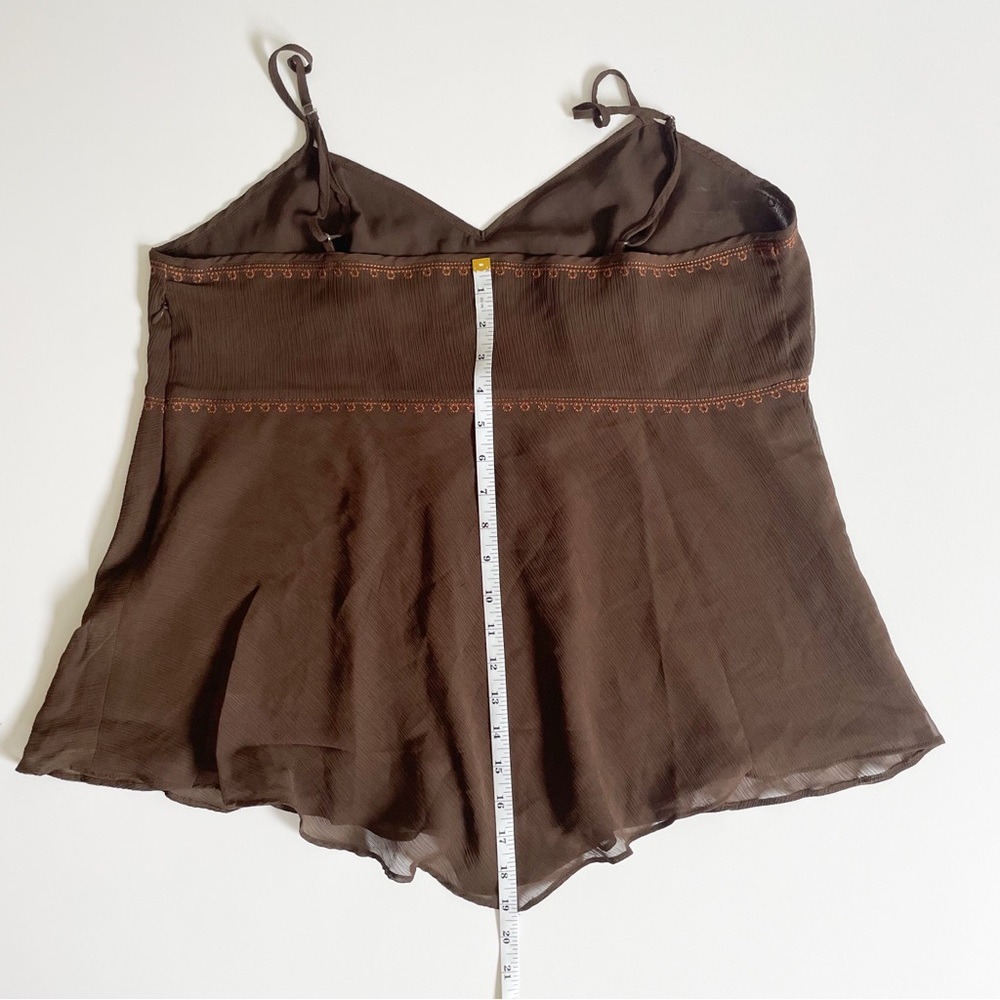 Vintage Y2K Brown Embroidered Beaded Spaghetti Strap Tank Top Cami - Picture 7 of 7
